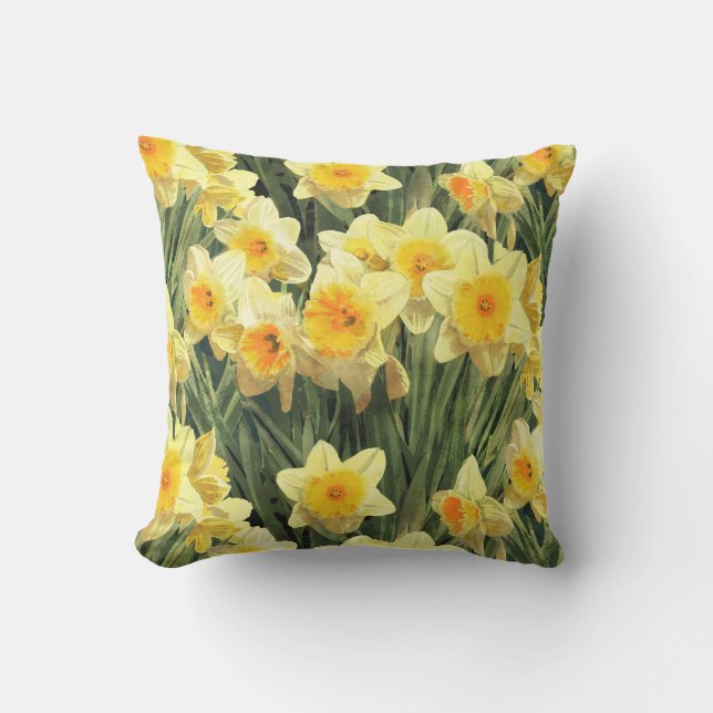 Yellow Spring Daffodils Outdoor Pillow (Front)