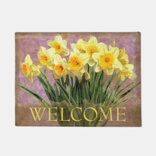 Yellow Spring Daffodils Rustic Lavender 18" x 24" Doormat