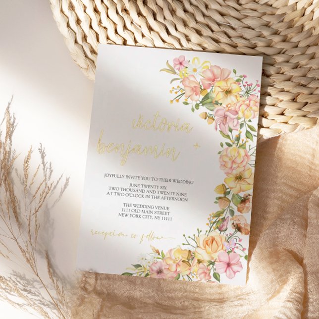 Yellow Spring Floral Pink Flowers Wedding Gold (Creator Uploaded)