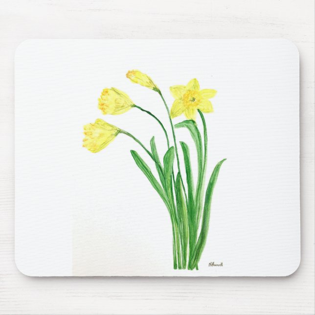 Yellow spring floral watercolor daffodils flowers mouse pad (Front)
