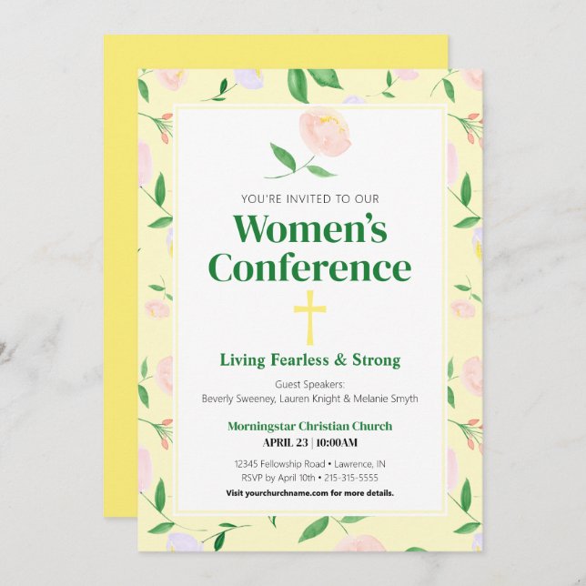 Yellow Spring Floral Women's Conference Invitation (Devant / Derrière)