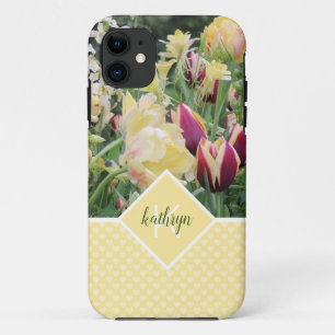 Yellow Spring Flowers and Hearts Personalized iPhone 11 Case