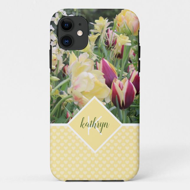 Yellow Spring Flowers and Hearts Personalized Case-Mate iPhone Case (Back)