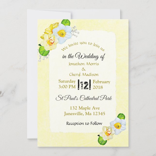 Yellow Spring Flowers Wedding Invitations (Front)