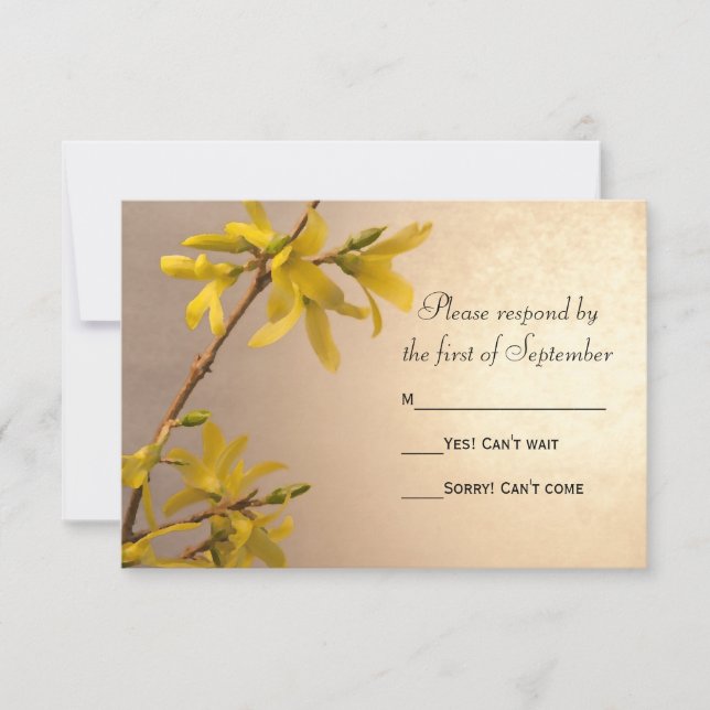 Yellow Spring Forsythia Wedding RSVP Response Card (Front)