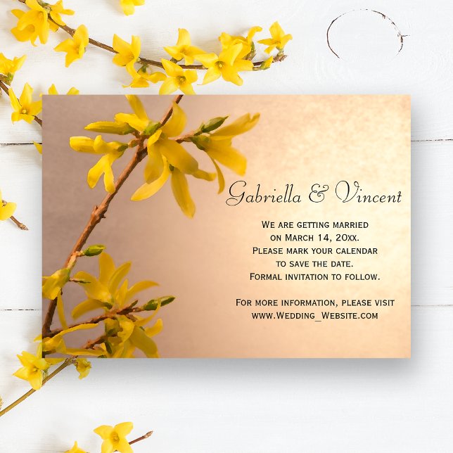 Yellow Spring Forsythia Wedding Save the Date Invitation (Creator Uploaded)