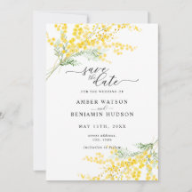 Yellow Spring Mimosa Floral Wedding Save The Date