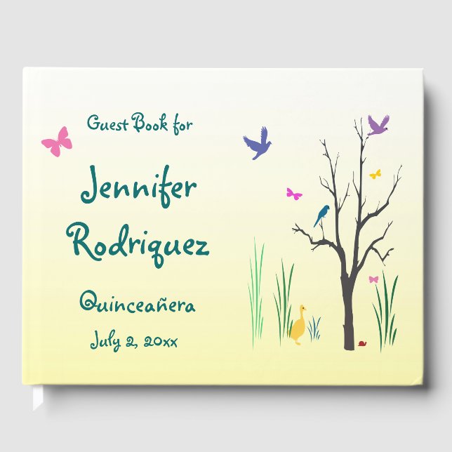 Yellow Spring Quinceañera Guest Book (Front)