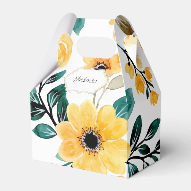 Yellow spring summer floral pattern  favor box (Front Side)