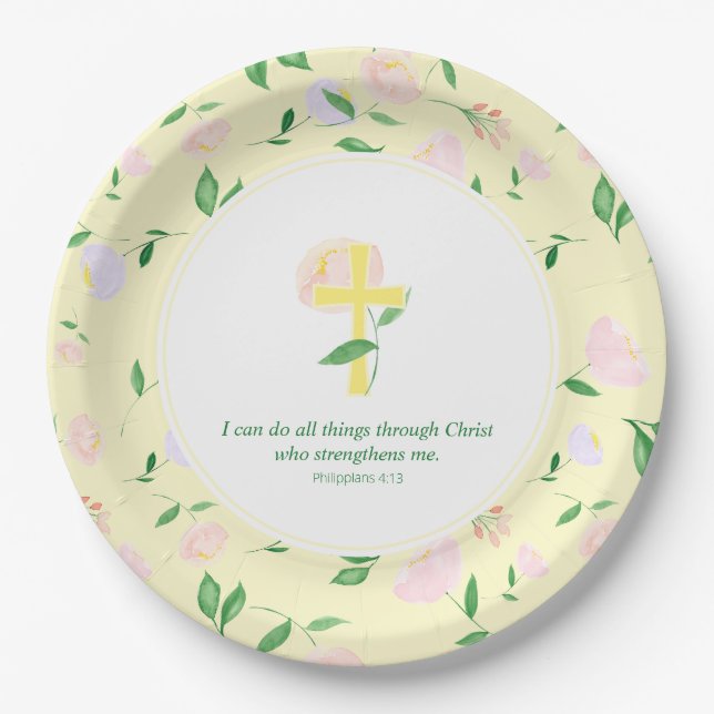Yellow Spring Watercolor Floral  Paper Plate (Front)