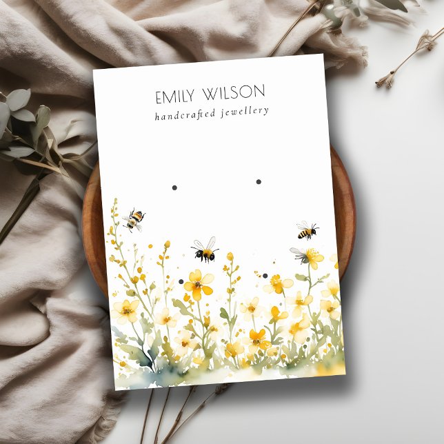Yellow Spring Wildflower Bee 2 Earring Display Business Card (Creator Uploaded)