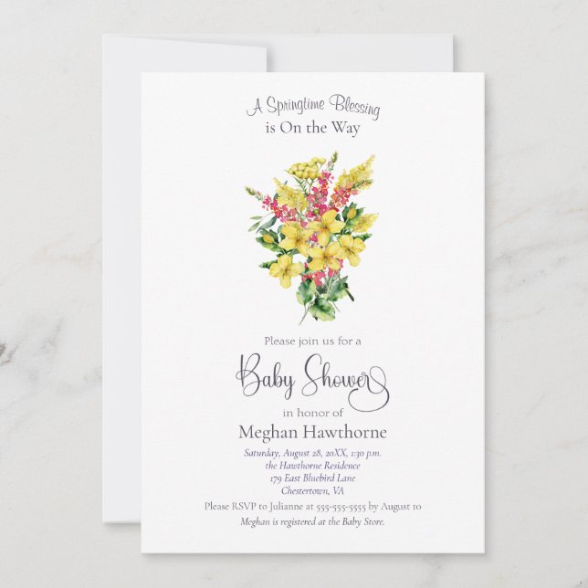 Yellow Springtime Florals Baby Shower  Invitation (Front)