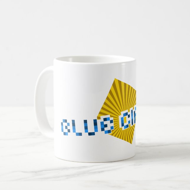 Yellow Square with Beams and Opposite Pixel Text C Coffee Mug (Front Left)