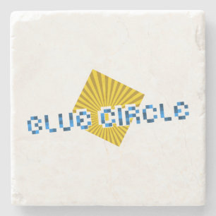 Yellow Square with Beams and Opposite Pixel Text Stone Coaster