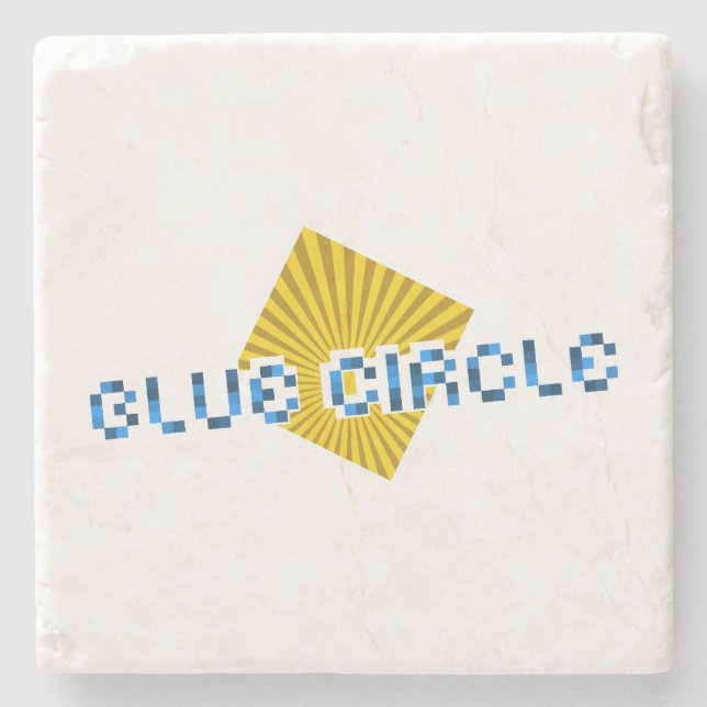 Yellow Square with Beams and Opposite Pixel Text Stone Coaster (Front)