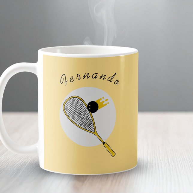 Yellow Squash Racketball Player Coach Custom Name Coffee Mug (Creator Uploaded)