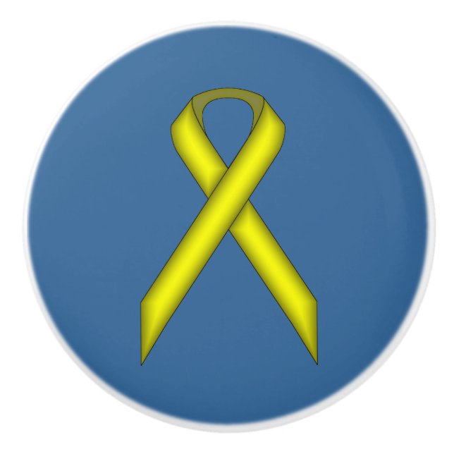 Yellow Standard Ribbon by Kenneth Yoncich Ceramic Knob (Front)