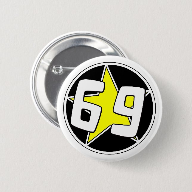Yellow Star 69  2 Inch Round Button (Front & Back)