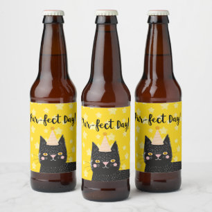 Yellow Star Black Cat Perfect Day Party Beer Bottle Label