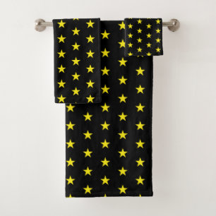Yellow Star Pattern on Black Bath Towel Set