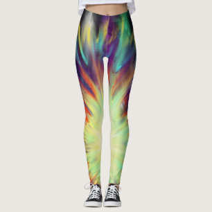 Yellow Starburst on Aqua Blue Indie Art Design Leggings