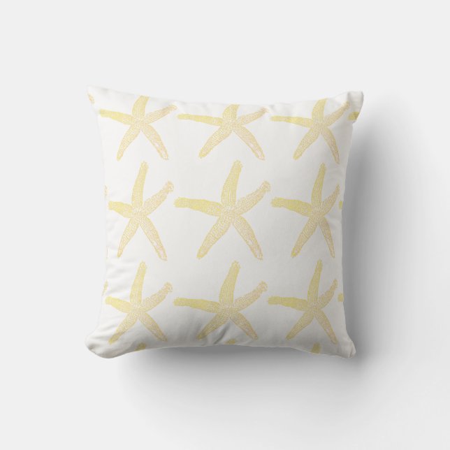 Yellow Starfish Pattern White Beach Decor Favour Throw Pillow (Front)