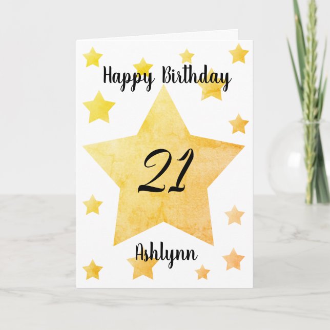 Yellow Stars 21st Birthday Card (Front)