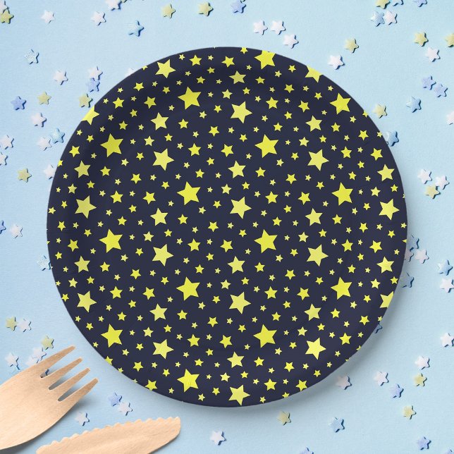 Yellow Stars and Dark Blue Pattern Paper Plate (Creator Uploaded)