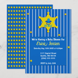 Yellow Stars and Pacifier Baby Boy Shower Invitation