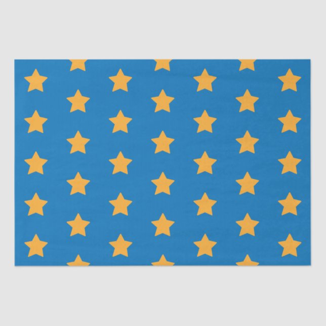 Yellow Stars Geometric Starry Blue Pattern  Tissue Paper (Front)