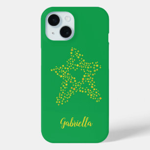 Yellow stars in star on green iPhone 15 case