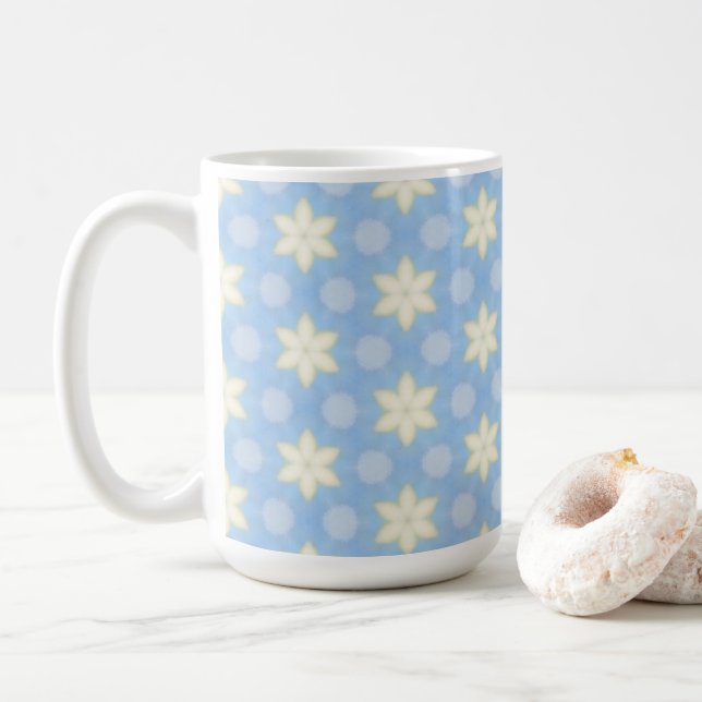 Yellow Stars on Blue design coffee mug (With Donut)