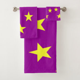 Yellow stars on purple bath towel set