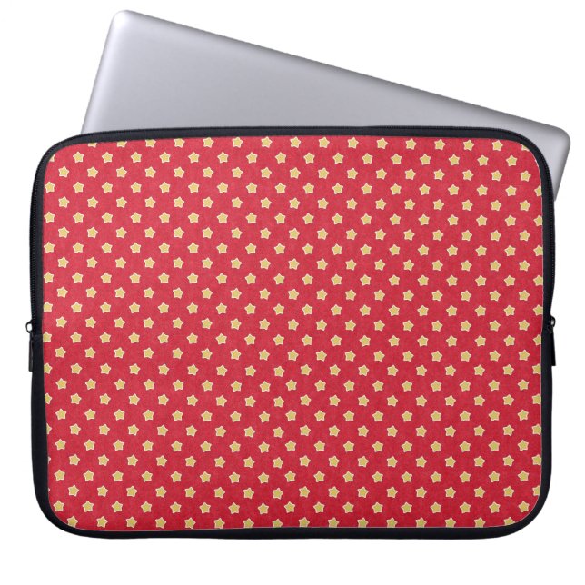 Yellow Stars on Red Pattern Laptop Sleeve (Front)