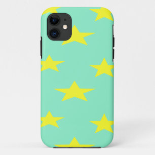 Yellow stars on turquoise iPhone 11 case