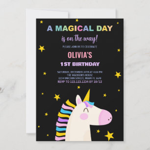 Yellow Stars Unicorn Invitations d'anniversaire