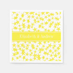 Yellow Stars White BG, Yellow Name Monogram Napkin