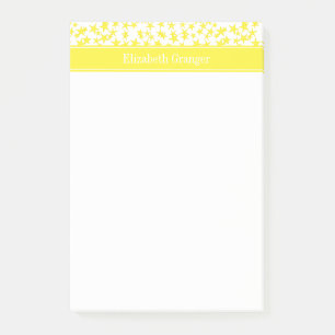 Yellow Stars White BG, Yellow Name Monogram Post-it Notes