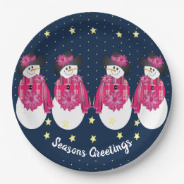 Yellow Stars With Navy Blue and Pink Paper Plate