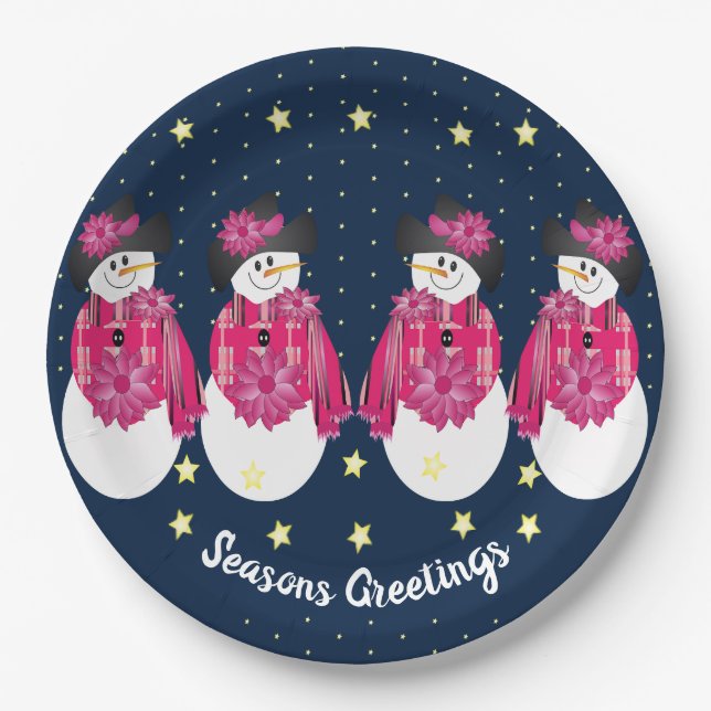 Yellow Stars With Navy Blue and Pink Paper Plate (Front)