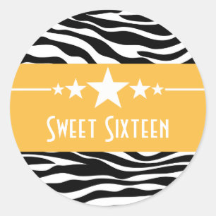 Yellow Stars Zebra Print Sweet 16 Stickers