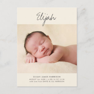 Yellow Statement Name 1-Photo Birth Announcement Postcard