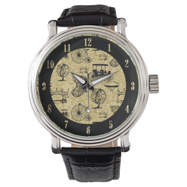 Yellow Steampunk Pattern Wrist Watch (Front)