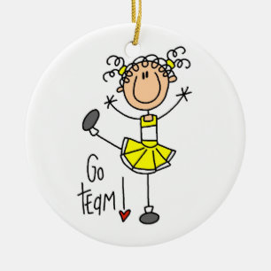 Yellow Stick Figure Cheerleader T-shirts and Gifts Ceramic Ornament