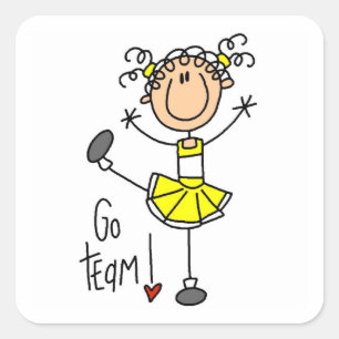 Yellow Stick Figure Cheerleader T-shirts and Gifts Square Sticker