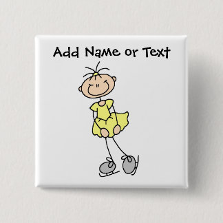 Yellow Stick Figure Ice Skater Button