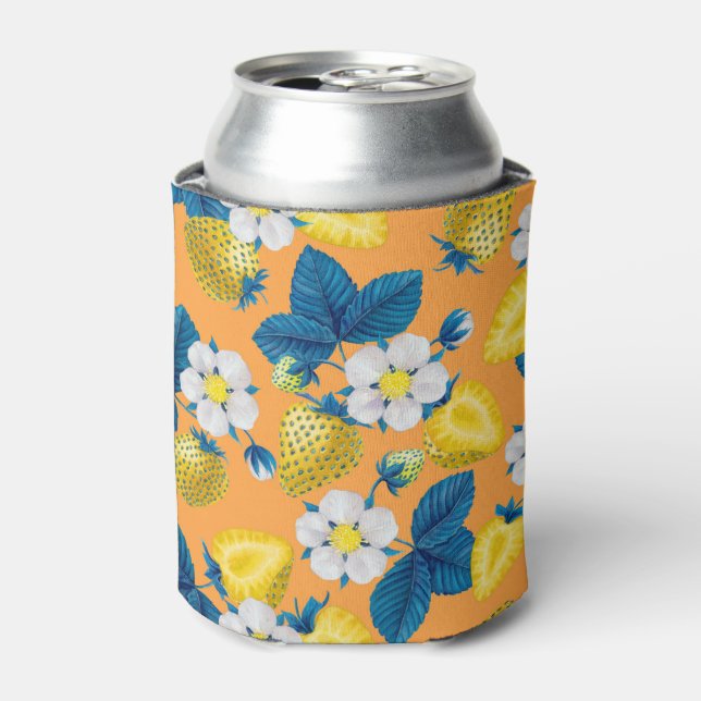 Yellow strawberries on orange can cooler (Can Front)