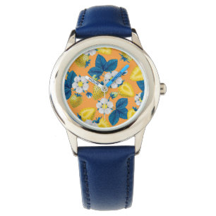 Yellow strawberries on orange watch