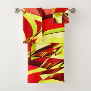 Yellow streaks on red, drizzled image bath towel set