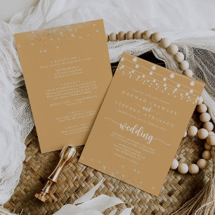 Yellow String Lights Stars Front & Back Wedding Invitation